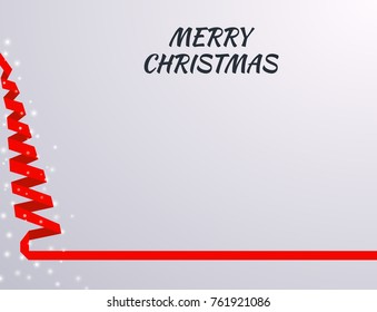 Christmas tree made of red ribbon on bright background. New year and christmas greeting card or party invitation with copyspace. Vector illustration.