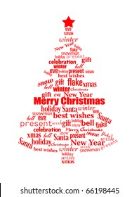 Christmas tree made of red Christmas words  - vector illustration