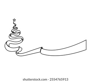 Christmas tree made from ribbon in a circle that resembles a tree. line design style. Christian, Christmas, celebration, greeting. vector design