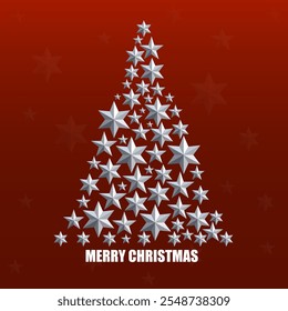 Christmas tree made of silver stars on black background. Creative christmas greeting card