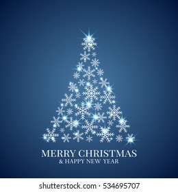 Christmas tree made from snowflakes. Christmas greeting card. Minimal abstract background. Vector illustration. Eps10