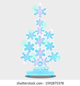 Christmas tree made of snowflakes isolated on a white background. Vector cartoon close-up illustration