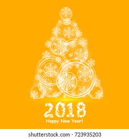 Christmas tree made of snowflakes and magic circle. Vector eps 10