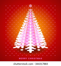 Christmas tree made of snowflakes on a red background. Vector illustration.