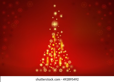 Christmas tree made of snowflakes on red background