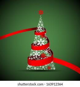 Christmas tree made from snowflakes with ribbon - Vector eps10 illustration