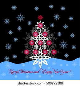  Christmas tree made of snowflakes - a symbol of a  merry Christmas and happy New Year. Fir - tree