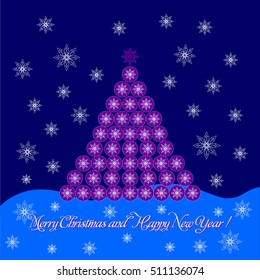  Christmas tree made of snowflakes - a symbol of a  merry Christmas and happy New Year. Fir - tree