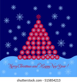  Christmas tree made of snowflakes - a symbol of a  merry Christmas and happy New Year. Fir - tree