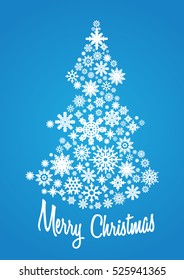 Christmas tree made of snowflakes. Vector illustration on blue background