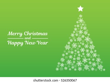 Christmas tree made of snowflakes with wishes on green background. Vector.