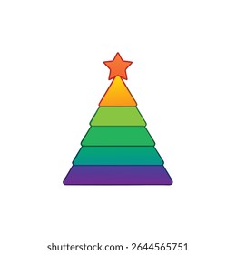 a Christmas tree made of star layers in rainbow