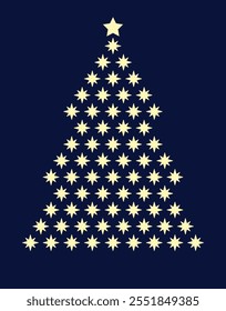 Christmas tree made of stars on a blue background. Vector illustration.