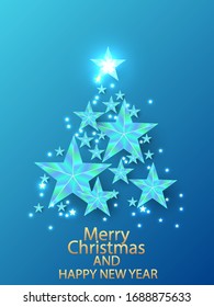 Christmas tree made of stars, vector art illustration.