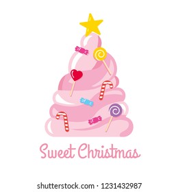 Christmas tree made of sweets and candies vector illustration
