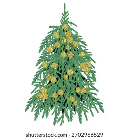 Christmas tree made of thuja branches with cones on a white background