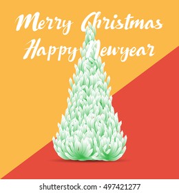 Christmas tree made from triangle and text on bright background.Vector illustration