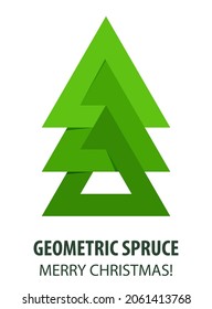Christmas tree made of triangles. Geometric logo. Vector illustration for Christmas cards and greetings. Symbol of New Year. Geometric green christmas tree icon isolated on white background 
