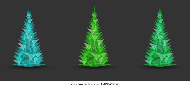 Christmas tree made of triangles on a dark gray background. Set of Christmas trees. Vector illustration