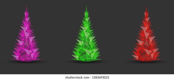 Christmas tree made of triangles on a dark gray background. Set of Christmas trees. Vector illustration