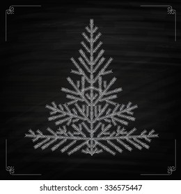 Christmas tree made in vector. Hand Drawn Christmas And New Year Illustration Of fir tree. Engraving Symbols and Icon for Holiday Banners and Greeting Cards or Posters. Chalkboard Style