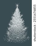 Christmas tree made of white dots. Snow needles. Happy New Year . hand drawing. Not AI, Vector illustrations.
