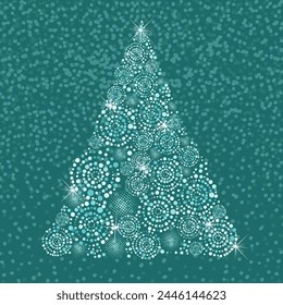 Árbol de Navidad hecho de puntos blancos. Agujas de nieve. Feliz Año Nuevo. dibujo a mano. AI no, Ilustraciones vectoriales.