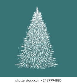 Christmas tree made of white dots. Snow needles. Happy New Year . hand drawing. Not AI, Vector illustrations.