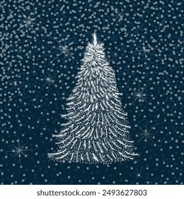 Christmas tree made of white dots. Snow needles. Happy New Year . hand drawing. Not AI, Vector illustrations.