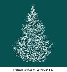 Christmas tree made of white dots. Snow needles. Happy New Year . hand drawing. Not AI, Vector illustrations.