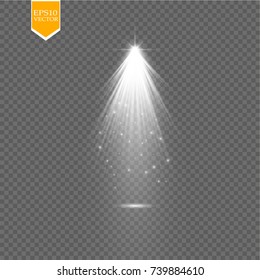 Christmas Tree made, White glitter bokeh lights and sparkles. Shining star, sun particles and sparks with lens flare effect on transparent background. Vector