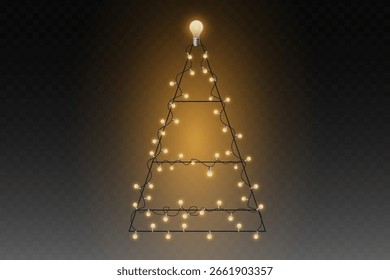 Árbol de Navidad hecho de alambre y luces de cadena brillantes.