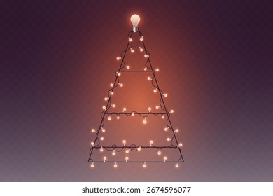 Árbol de Navidad hecho de alambre y luces de cadena brillantes.