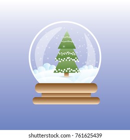 Christmas Tree In Magic Glass Ball Winter Holidays Icon Flat Vector Illustration Stockvektor
