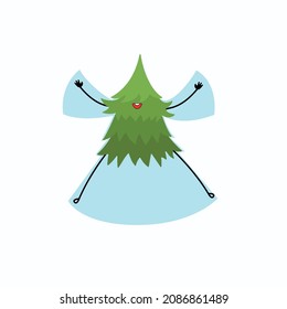 Christmas tree making snow angel silhouette. New Year's illustration for banners, postcards, flyers and others. 
