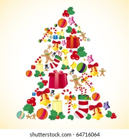 Christmas tree with many objects