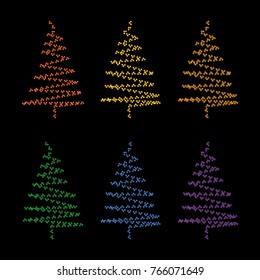 Christmas tree of many stars.  Vector logo of the new year and Christmas. Sign of the holiday.