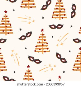 Árbol de Navidad con máscara patrón sin fisuras en estilo moderno plano. Ilustración de material vectorial