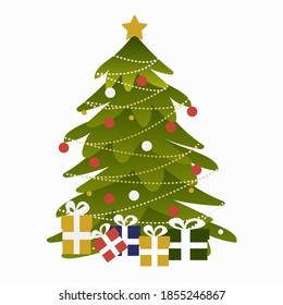 Christmas tree. Merry Christmas holiday celebration symbol, isolated and printable. Bright shiny design vector illustration.