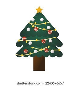 Christmas tree of Merry Christmas  and New Year holidays symbol, decorations icon in winter season, flat vector illustration isolated on white background