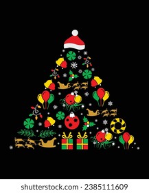 Christmas Tree Merry Christmas shirts Print Template, Xmas Ugly Snow Santa Clouse New Year Holiday Candy Santa Hat vector illustration for Christmas hand lettered.