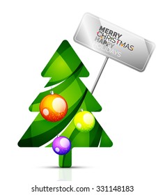 Christmas tree with message board. Vector illustration