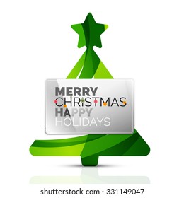 Christmas tree with message board. Vector illustration
