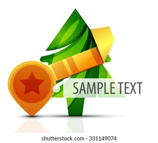 Christmas tree with message board. Vector illustration