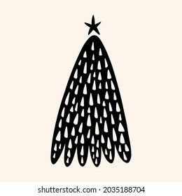 Christmas tree minimalist art print. Black and white design.