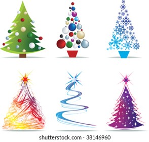 christmas tree modern illustrations in a loose abstract style