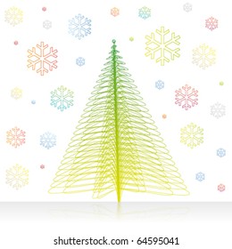 Christmas tree in modern line with snow flakes