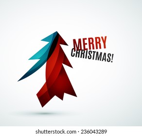 Christmas tree modern paper geometric design, simple icon
