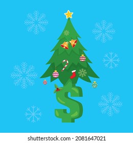  Christmas tree money with dollar signs, Illustration vector cartoon