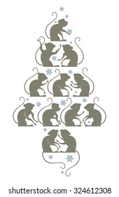 Christmas tree monkeys silhouette. 